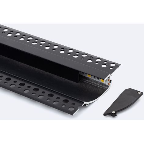 Profilo Alluminio da Incasso per Cartongesso 2m per Striscia LED fino a 12mm Nero 2 m Nero traslucido