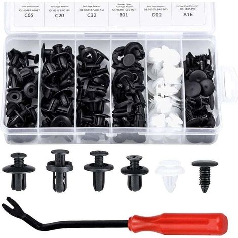 100 Pièces Rivet Clips Plastique Clips d'Aile en Plastique Universels Clips Voiture Attaches de Pare Chocs Clips à Rivets Kit de Remplacement Vis d'Expansion avec Attache Remover Outils (1/4)