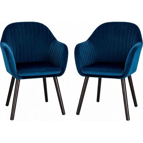 Silla de comedor tapizada en terciopelo con reposabrazos, negra y azul, pack de 2 (1/5)