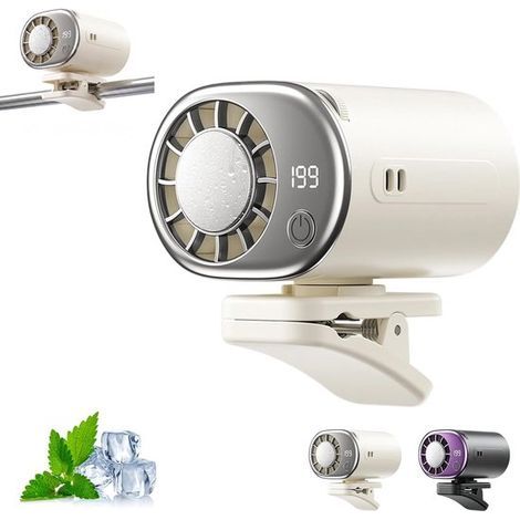 Mini-Clip-Ventilator – Weiß – Autoventilator mit LED-Anzeige – Wiederaufladbarer tragbarer Ventilator (1/5)