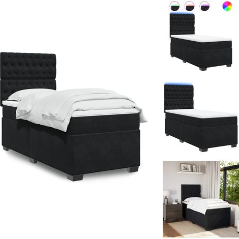 Boxspringbett mit Matratze Schwarz 100x200 cm Samt - Boxspringbett - Samtbett - Doppelbett - Hochwertiges Bett - LED Beleuchtung (1/5)