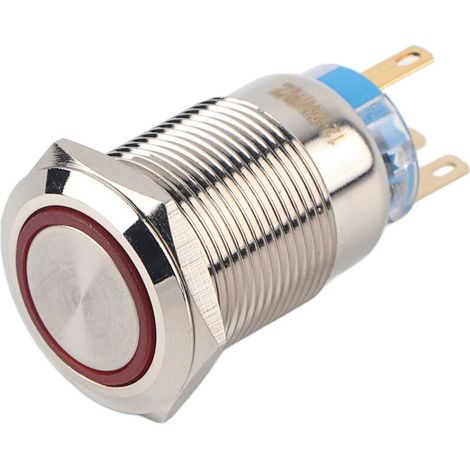 Wasserdichter, selbstverriegelnder Drucktaster aus Edelstahl, 19 mm, 12–24 V, rote LED (1/5)