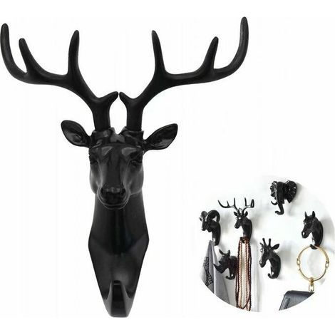 Perchero y colgador de abrigos Toallero Gancho de pared Llave Perchero con forma de animal Ciervo negro, (1/5)