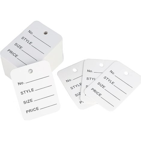 Paquete de 1000 etiquetas colgantes de precio, 3,5 x 5 cm, para ropa y joyería (blancas) (1/2)