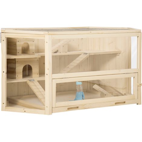 Cage pour petits rongeurs en bois et métal avec rampe et toit ouvrant 115 x 60 x 55 cm (1/5)