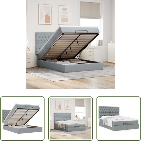 vidaXL Stauraum - Ottoman-Bett mit Matratze Hellgrau 140x200 cm Stoff (1/5)