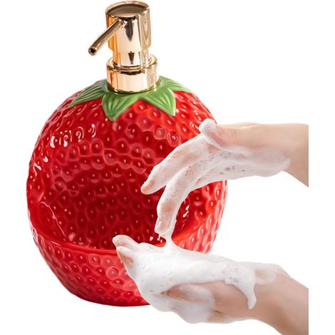 Distributeur savon salle bain Flacon pompe lotion fraise 591 ml Distributeur Savon Cuisine Avec Porte-Éponge Pour Plan de Travail Cuisine (1/5)