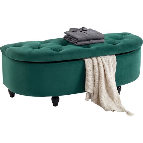 Banc de rangement coffre en velours vert foncé, bout de lit rembourré 120 x 46 x 42 cm - PANGIVO (1/5)