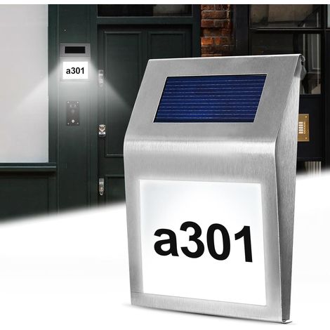 Numéro de maison lumineux à énergie solaire, IP65 étanche, en acier inoxydable, numéro (1/5)