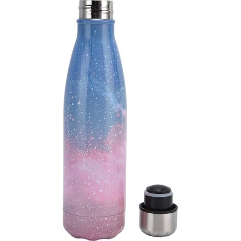 Isolierte Edelstahl-Trinkflasche im Bowling-Stil, rosa mit Sternenhimmel-Muster, 500 ml, für heiße und kalte Getränke (1/5)