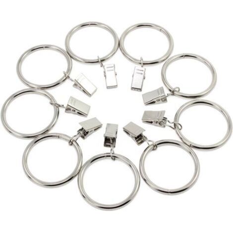 20 Pcs Curtain Rings with Clips, 38mm Inner Diameter (Silver) Stainless Steel Curtain Hanging Rings with Clips for Curtains, Photos, Decoration (1/5)
