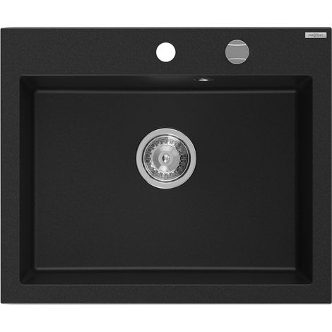 Mexen Elix évier en granit 1-bac 600 x 500 mm, noir, siphon chromé - 6525601005-77 (1/5)