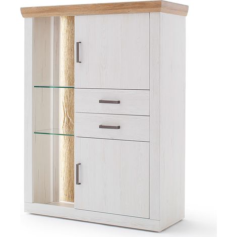 Highboard MARINGA-05 mit LED-Beleuchtung in Pinie weiß in Eiche Nb. B/H/T ca. 106/142/40 cm (1/5)