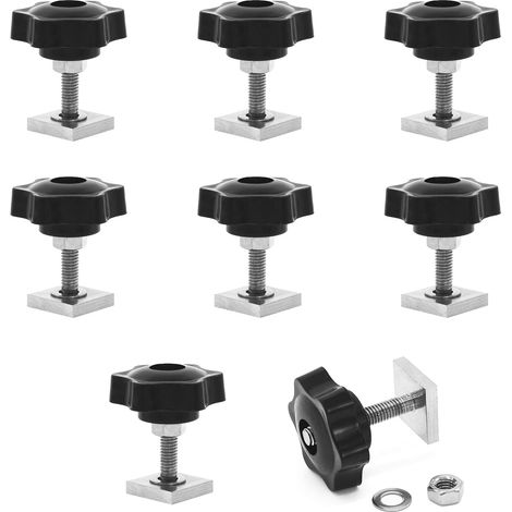 8PCS T-Track Adapter,écrous de t-slot rainure en T M6x35mm,track en t avec Écrous Étoile m6 et Rondelle d'écrou,pour Adaptateur Vélo Porte-Bagages de Toit (1/5)