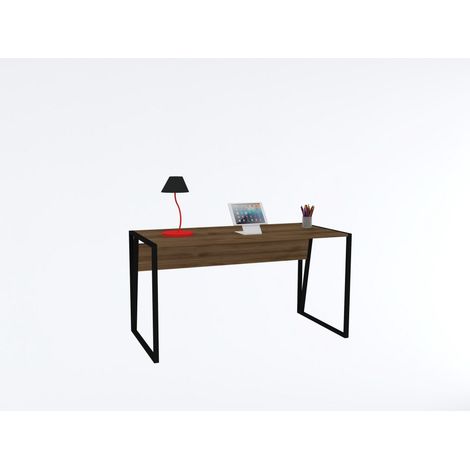 Bureau simple Ermias L140cm Bois foncé et Métal Noir (1/4)