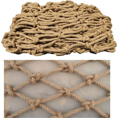 Handgewebtes, alterungsbeständiges Gartennetz aus Hanfseil. Sicherheitsnetz aus Hanfseil, 12 mm Durchmesser, 15 cm Maschenweite. (1/5)
