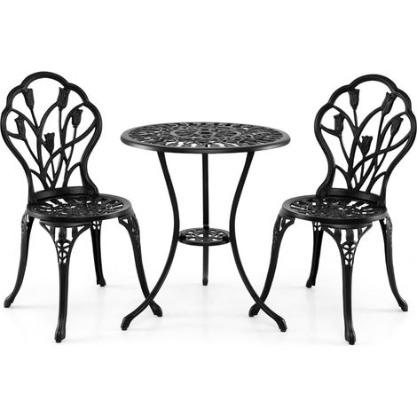 3-teiliges Bistro-Set aus Aluminiumguss mit Schirmloch