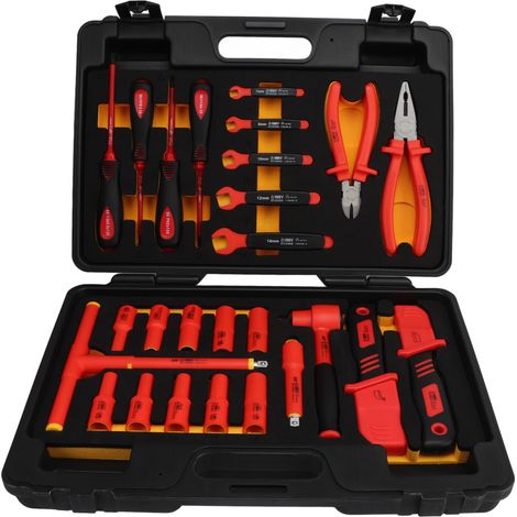 26-teiliges 1000-V-isoliertes Steckschlüssel-Ratschen-Bit-Set mit 3/8-Zoll-Antrieb, Fahrzeug-Wartungswerkzeug-Set für das elektrische Bremssystem des Motors (1/5)