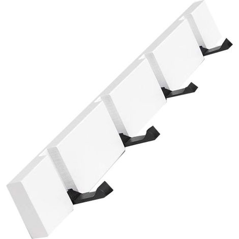 Patère Murale Porte Manteau Mural en Bois avec Pliable Crochet pour Suspendre Echarpes Sacs à Main Parapluies Serviettes Vêtements (4 Crochet, Blanc) (1/5)