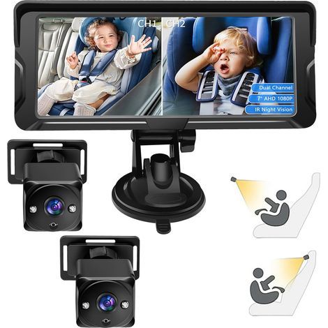 6.86-inch 360-degree video baby monitor, dual lens, 1080p HD night vision, IP68 waterproof, DC 12V (1/5)