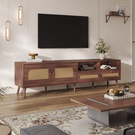 TKOPY - Meuble tv 180 cm longueur avec 2 portes - table television salon avec 2 tiroirs et 2 compartiments - meuble tv avec rangement - meuble tele style champêtre - meuble salon (1/5)