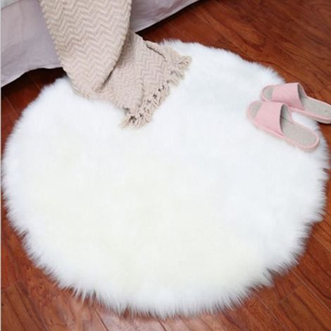 Tapis de salon - Carpet Shaggy - Rond - Blanc - Fibre de polyacrylonitrile (1/4)