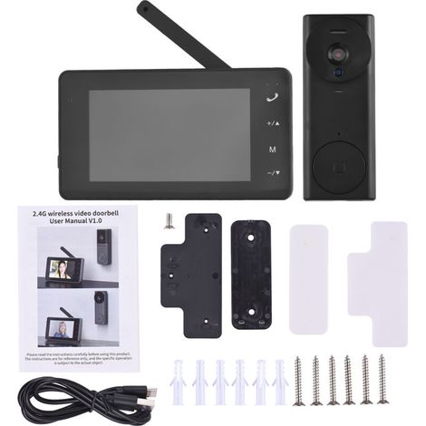 Sonnette vidéo sans fil 2,4 GHz – Écran IPS 4,3″, vision nocturne 170°, interphone bidirectionnel – Pour maison, villa, bureau