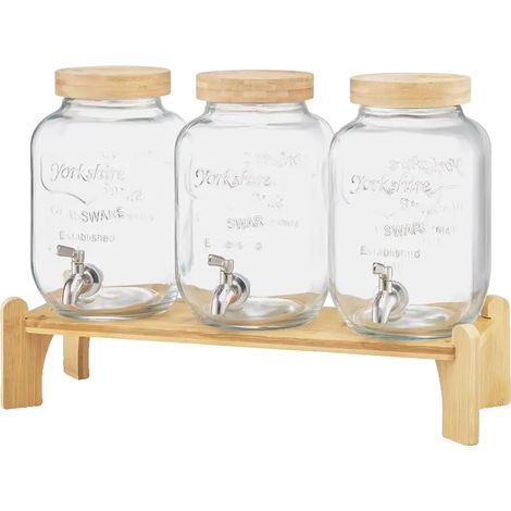 Distributeur de boissons, support en verre et en bois, robinet anti-goutte, clair (1/2)