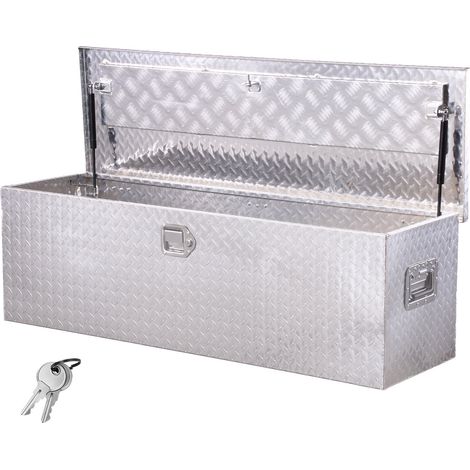 Werkzeugkasten aus Aluminium für die Ladefläche mit seitlichem Griff & Schlossschlüsseln, Aufbewahrungs-Werkzeugkiste für Anhänger Pickup Wohnmobil (1244,6 x 381 x 381 mm) Silber (1/5)