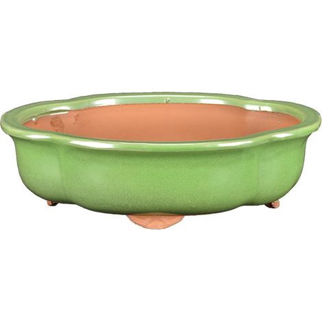 Vaso per bonsai ovale (forma mokko) in gres smaltato verde 27x20,5x6 cm - GA11
