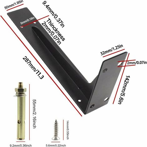Lot de 2 équerres murales 290mm – Supports étagère charge lourde 150kg – Métal noir résistant à la rouille – Installation facile – Wancle