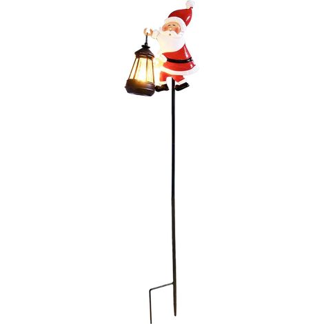 Lampe solaire d'extérieur en forme de Père Noël – Lampe sur piquet de jardin pour cour  PVC et ABS, 82 x 15 cm, blanc chaud et LED colorée, idéale pour pelouse, chemin, clôture, porche (1/5)
