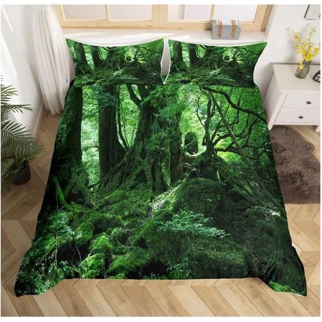 Arbre Motif Parure de Lit 240x260cm Bois Feuille Branche Ensembles de Housse de Couette pour Enfants Vert Naturel Paysage - QG7 (1/5)