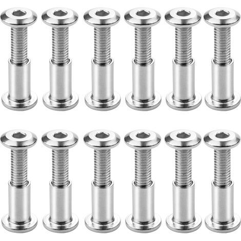 Lot de 12 Reliure à Vis M6 x 20mm Vis de Connexion avec Boulon Boulons de Fixation à Douille Hexagonale Boulon de Reliure à Tête Plate avec Écrou de Manchon pour Connecter les Armoires,les Étagères (1/5)