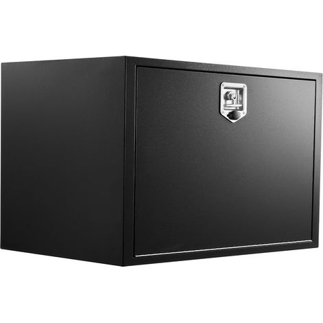 Boîte de rangement sous châssis pour camion, 914 x 609 x 609 mm, en acier renforcé, avec serrure et clés, coffre étanche pour remorque, utilitaire, SUV, poignée en T, noir (1/5)