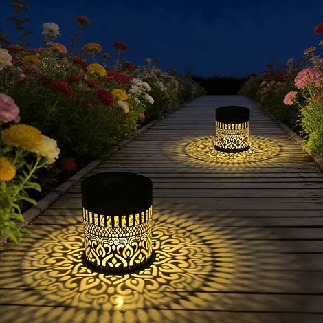Set di 2 lampade solari da parete a forma di mandala - Proiezione di fiori e luci d'atmosfera per giardini, patii, vialetti e festività. (1/5)