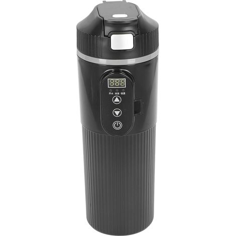 Bouilloire électrique de voiture 500 ml, tasse chauffante en acier inoxydable avec affichage intelligent de la température et allume-cigare intégré, noire. (1/5)