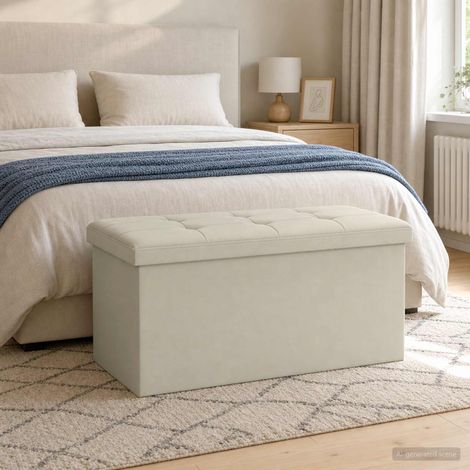 vidaXL Foldable Storage Bench White 180 kg 80 L 77 x 38 x 38 cm Linen (1/5)