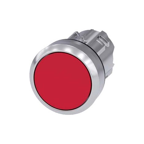 Pulsante, 22 mm, Tondo, in metallo, lucido, rosso, pulsante, tipo contatto momentaneo piatto (1/2)