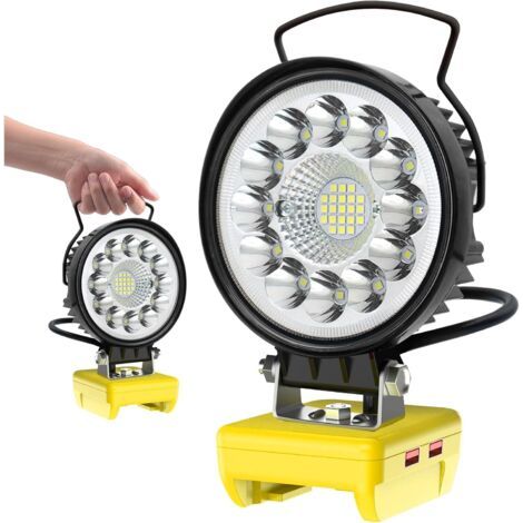 Lampe de Travail Led Compatible avec Dewalt 18V/20V Lampe de Travail Alimentée Par Batterie,30W 3800 Lm Portable Projecteur de Travail Lampe de Poche Sans Fil avec Port Chargeur Usb Camping [Classe én (1/5)