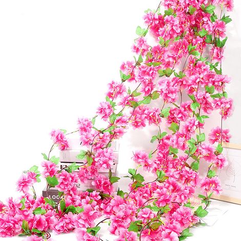 Lot de 8 guirlandes de fleurs de cerisier artificielles de 230 cm, plantes suspendues en soie, fausses fleurs de cerisier pour mariages, fêtes à la maison, jardin, artisanat et décoration. (1/5)