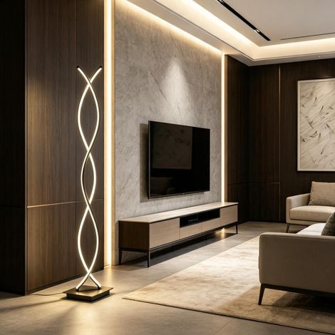 Lámpara de pie LED decorativa de doble espiral 140 cm negra HAVRYA (1/5)