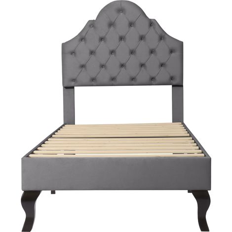 Gepolstertes Bett 90 x 200 cm aus grauem Samt mit Lattenrost und verstellbarem Kopfteil MODENUIT (1/5)