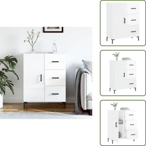 Sideboard Hochglanz-Weiß 69,5x34x90 cm Holzwerkstoff - Schreibtisch - Wohnzimmermöbel - Sideboard - Regal - Aufbewahrung (1/5)