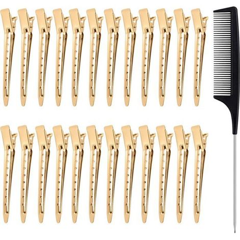 Lot de 24 Pinces à cheveux, Aluminium anodisé, Trou respirant, Bec de canard, Coiffure professionnelle (1/5)
