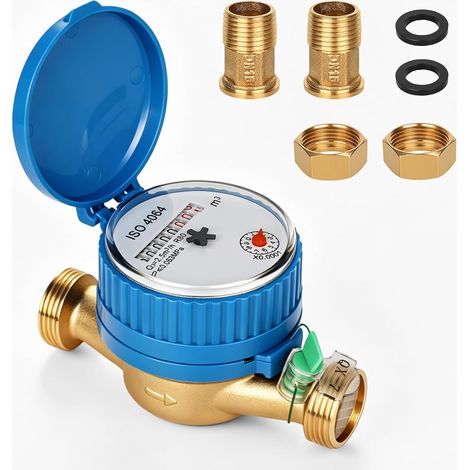 Compteur d'eau de jardin, horloge d'eau calibrée, compteur d'eau froide, compteur de robinet Compteur d'eau de jardin calibré en laiton 1/2" avec couvercle de protection (1/5)