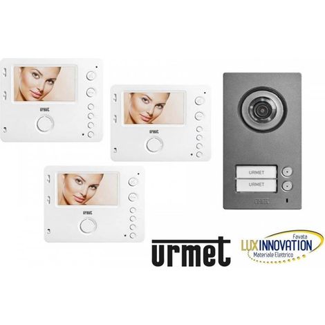 Kit Videocitofono con 3 Monitor vivavoce urmet 1722 pulsantiera 2 tasti