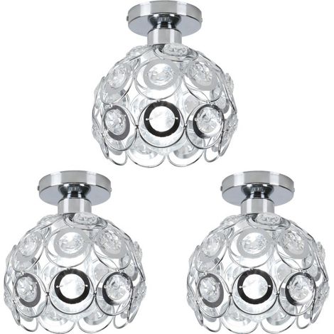 Lot de 3 Plafonnier Moderne E27 Luminaire Suspension Abat-Jour en Cristal Lampe de Plafond Intérieur Argenté Ø20CM (1/5)