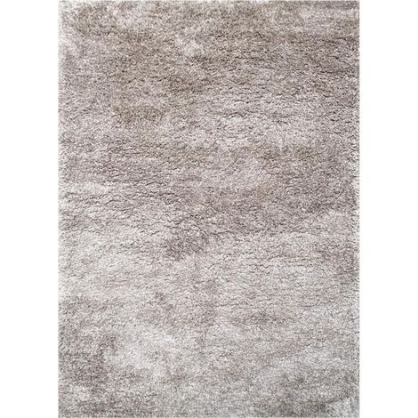 Tapis longs poils shaggy 80x140 gris fait main rectangle motif uni LUXE (1/4)