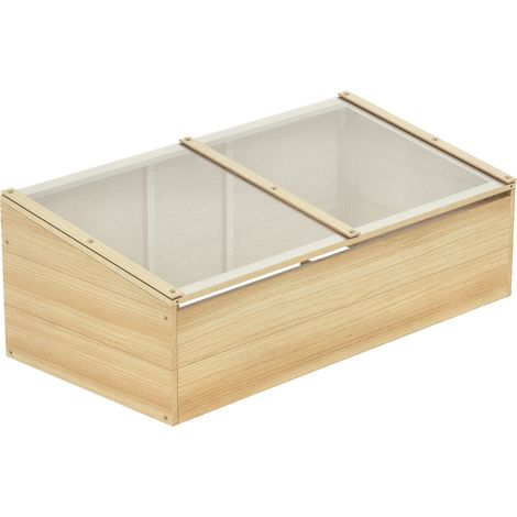 Serre de jardin en bois, châssis de forçage, système de bac à plantes pour jardin et balcon, 100 x 50 x 35 cm, naturel, sapin, plaque en polycarbonate